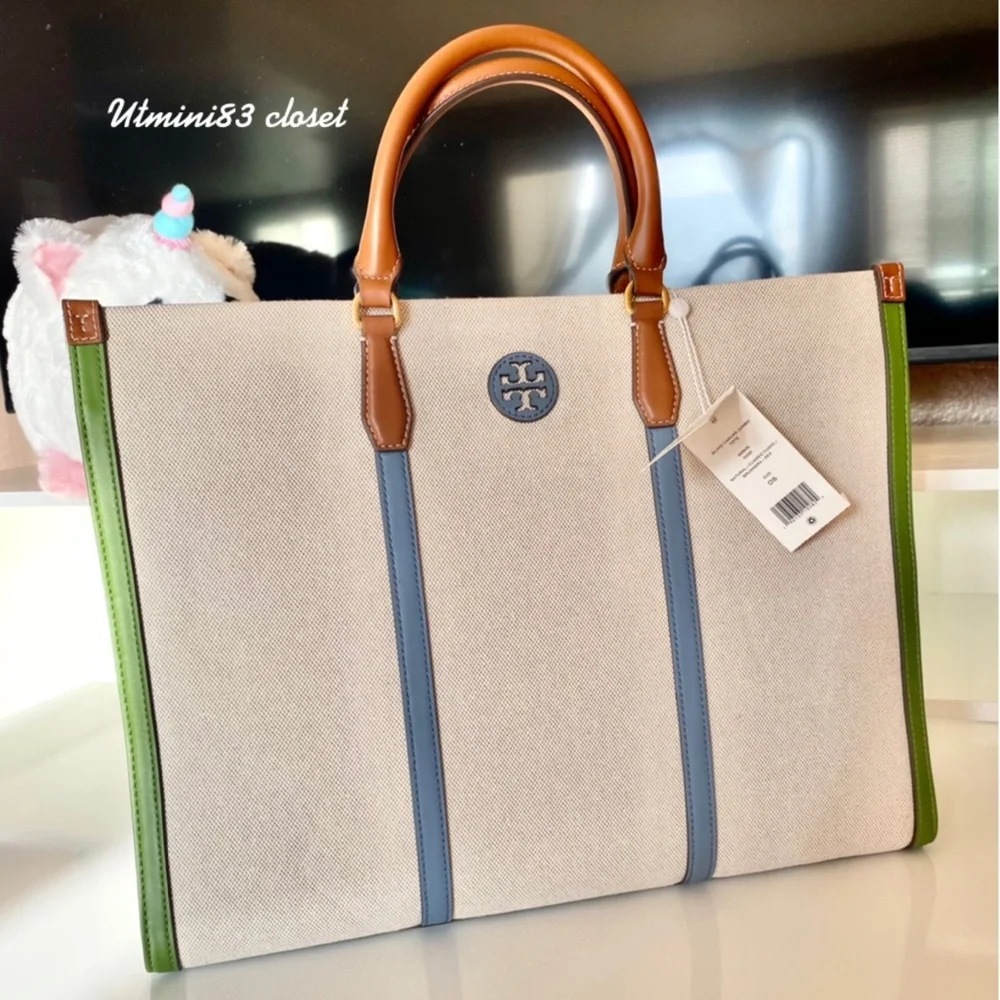 🆕🌈☘️Tory Burch Blake Canvas jumbo Tote/shoulder bag/large - Picture 2 of 7